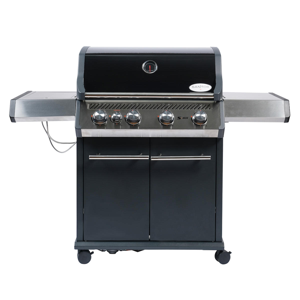 SANTOS Gasgrill S-401 mit Seitenkocher, Schwarz