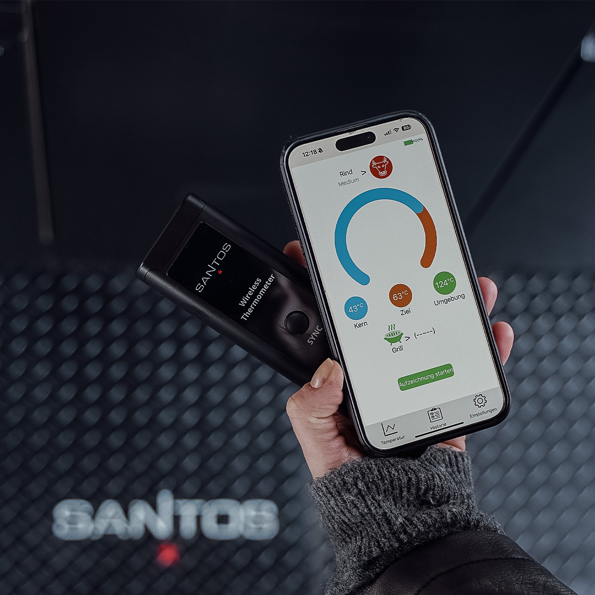 SANTOS Bluetooth Grillthermometer inkl. Ladestation | 150 m Reichweite