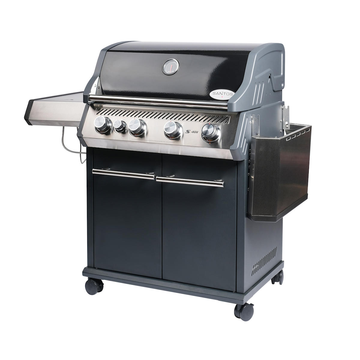 SANTOS Gasgrill S-401 mit Seitenkocher, Schwarz