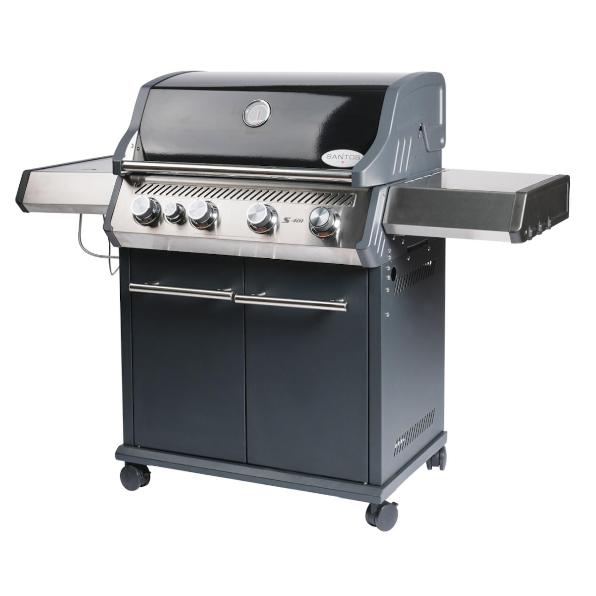 SANTOS Gasgrill S-401 mit Seitenkocher, Schwarz