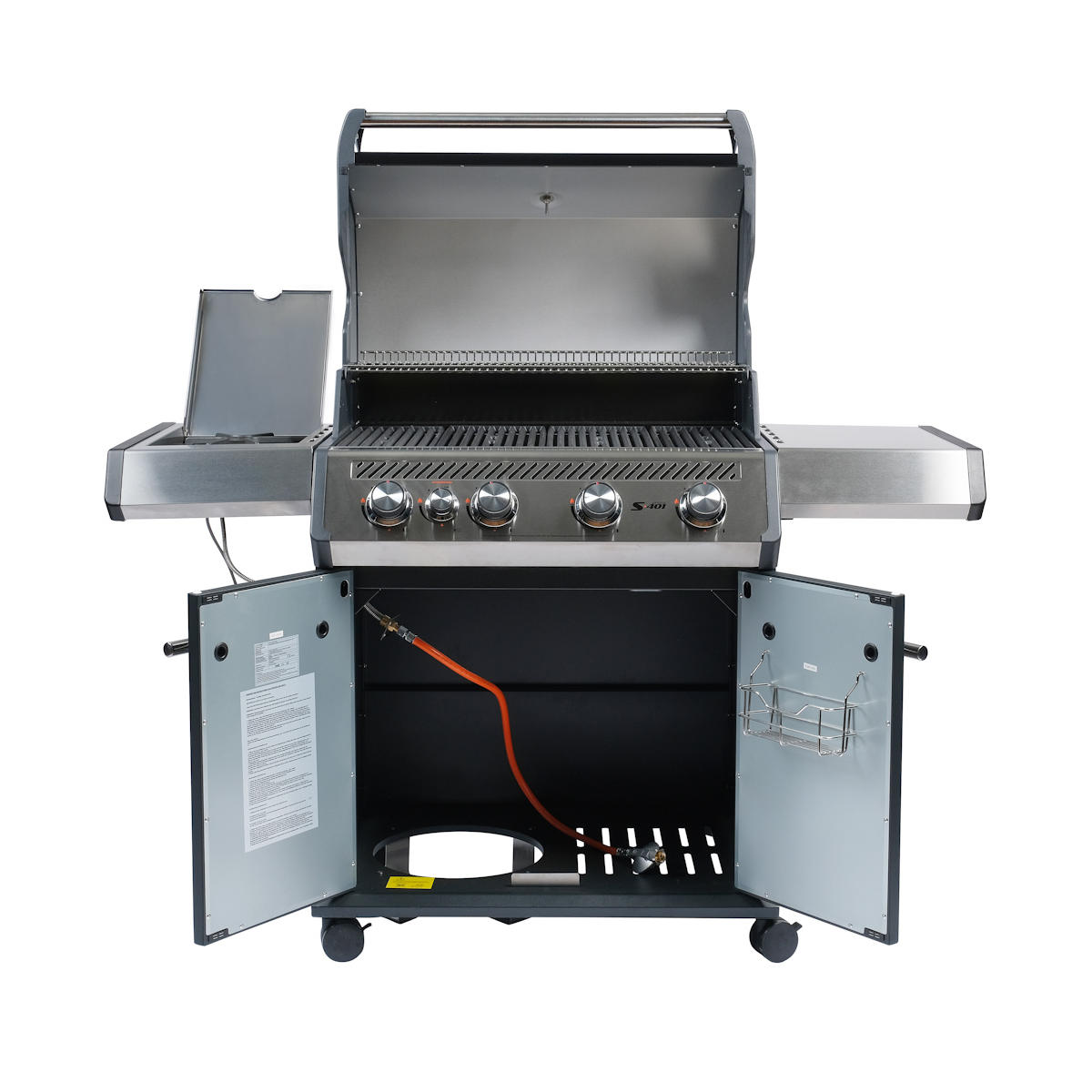 SANTOS Gasgrill S-401 mit Seitenkocher, Schwarz