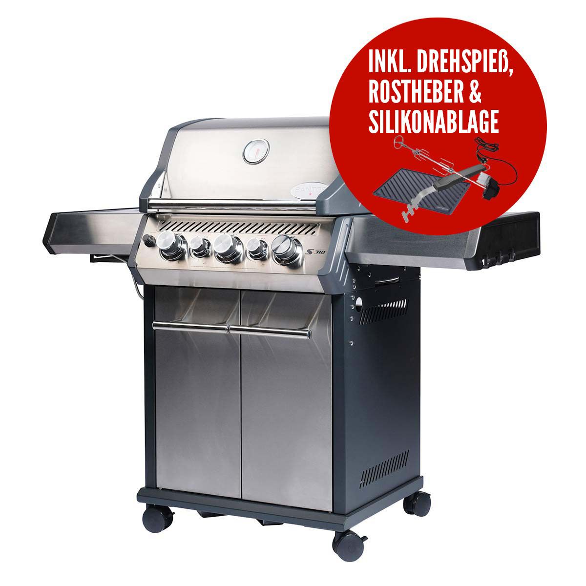 Santos Gasgrill S 318 Edelstahl 3 Hauptbrenner 800 °c Grillzone